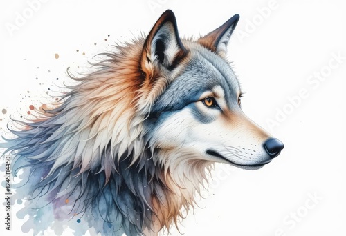 Wallpaper Mural A watercolor illustration of a wolf with splashes of color in the background Torontodigital.ca
