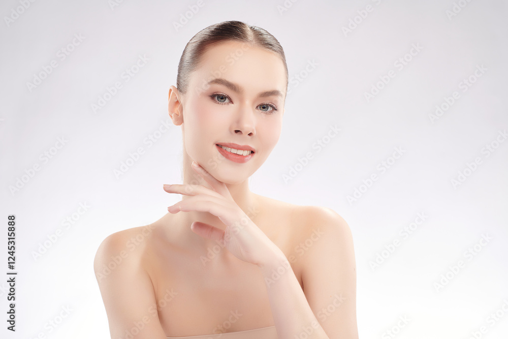 Beautiful young woman with clean fresh skin on white background, Face care, Facial treatment, Cosmetology, beauty and spa, women portrait. Beautiful young woman with clean fresh skin on white background, Face care, Facial treatment, Cosmetology, beauty and spa, women portrait.