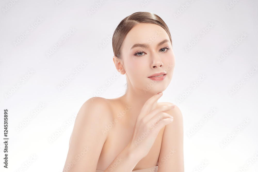 Beautiful young woman with clean fresh skin on white background, Face care, Facial treatment, Cosmetology, beauty and spa, women portrait. Beautiful young woman with clean fresh skin on white background, Face care, Facial treatment, Cosmetology, beauty and spa, women portrait.