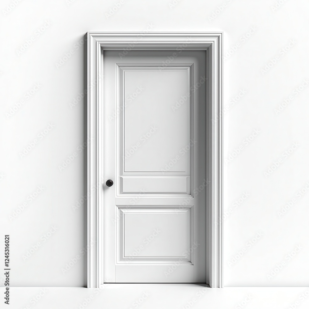 Isolated White Door Against Stark Background Emphasizes Craftsmanship Isolated White Door Against Stark Background Emphasizes Craftsmanship