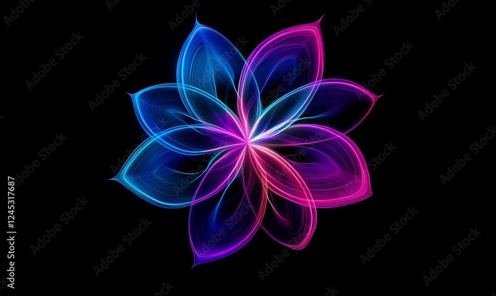 Fototapeta premium Glowing Neon Flower, Dark Background, Abstract Art