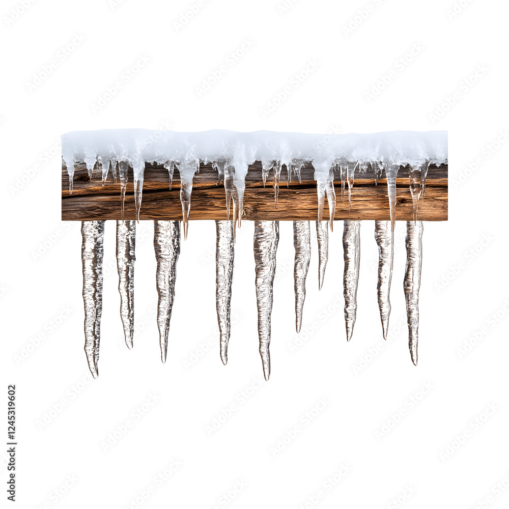 Icicles Hanging from Wooden Rooftop Isolated on Transparent Background Icicles Hanging from Wooden Rooftop Isolated on Transparent Background