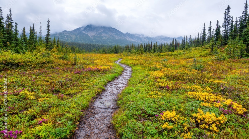 Mountain trail wildflowers autumn hike landscape Mountain trail wildflowers autumn hike landscape