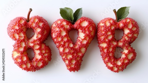 Red fruit shaped as 888 on white background photo