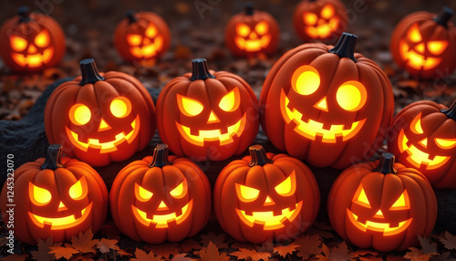 Wallpaper Mural Group of Brightly Lit Halloween Pumpkins Torontodigital.ca