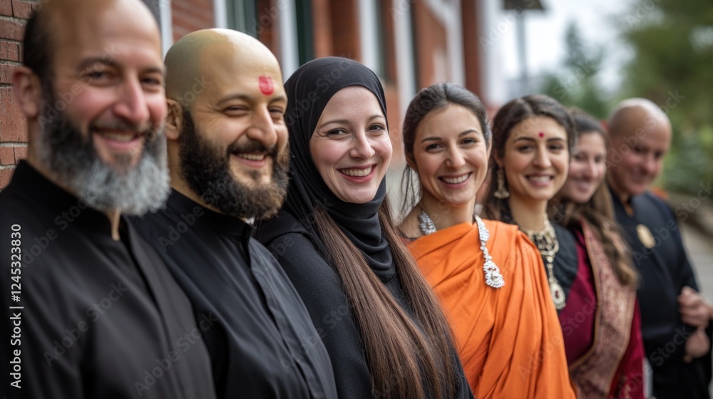 Unity and diversity: religious variety, cultural respect, smiling faces, shared heritage, global understanding, spiritual connection, mutual respect, collective harmony, inclusive community. Unity and diversity: religious variety, cultural respect, smiling faces, shared heritage, global understanding, spiritual connection, mutual respect, collective harmony, inclusive community.