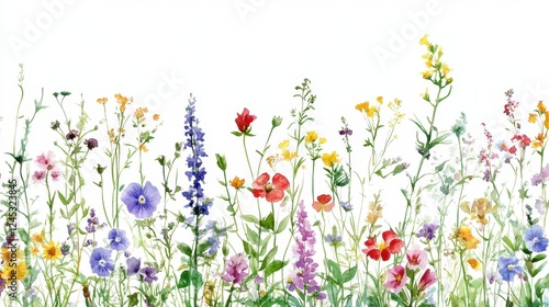 Beautiful seamless floral water color pattern Set, watercolor wild flowers, leaves and grass,Collection botanic garden elements, isolated illustration in rustic or vintage style,copy space.