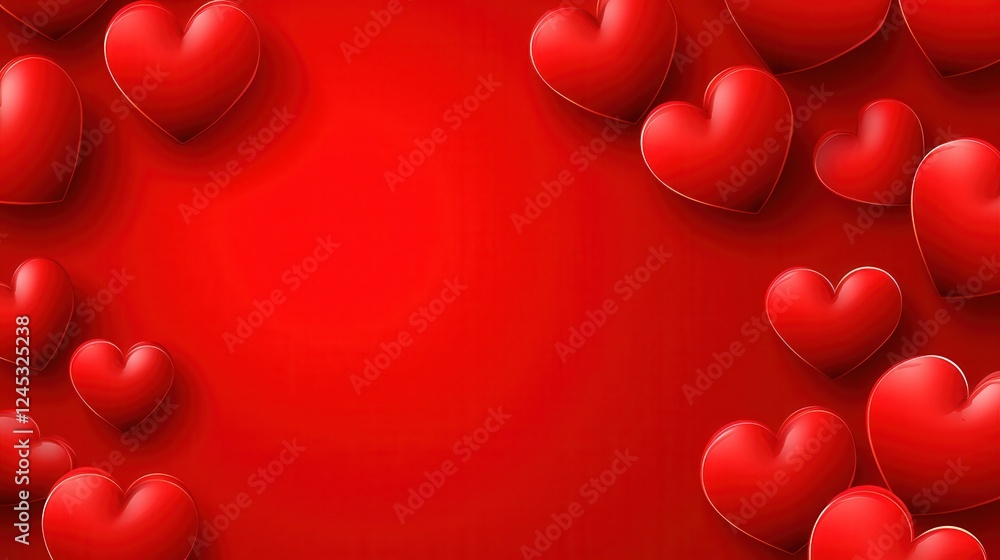 3D Red Hearts on Red Background Valentine's Day Design 3D Red Hearts on Red Background Valentine's Day Design