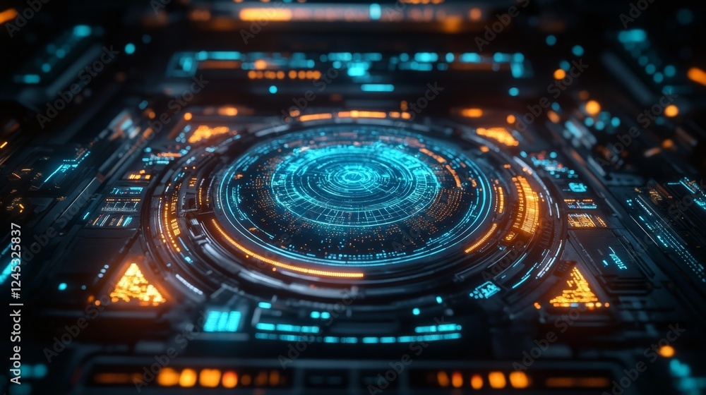 Futuristic Sci-Fi Digital Interface with Hologram. Generative AI Futuristic Sci-Fi Digital Interface with Hologram. Generative AI
