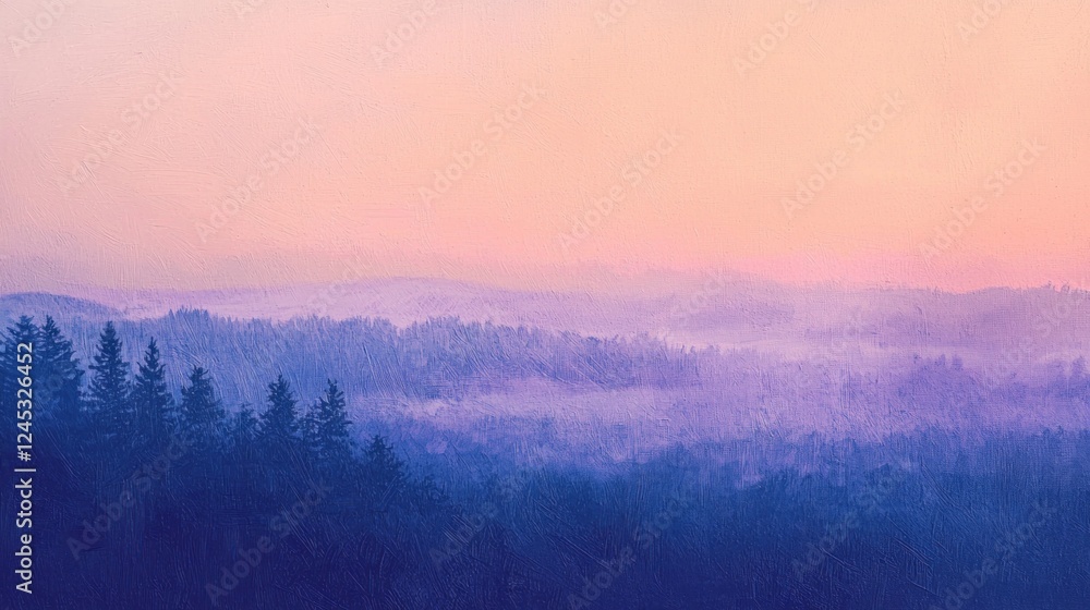 Fototapeta premium Misty Mountain Sunrise: A Serene Landscape