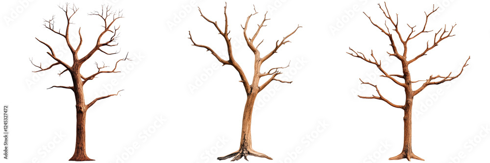 Fototapeta premium Three Unique Bare Trees Displaying Distinct Branching Patterns