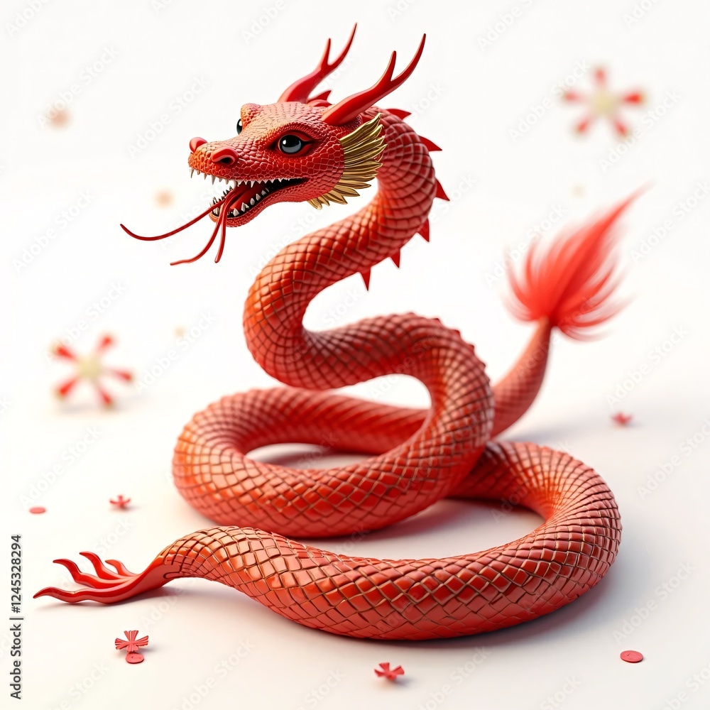 Obraz premium 3D Happy Red Snake for Lunar New Year Isolated on White