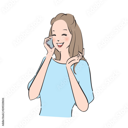 スマホを持つロングケアの美しい女性