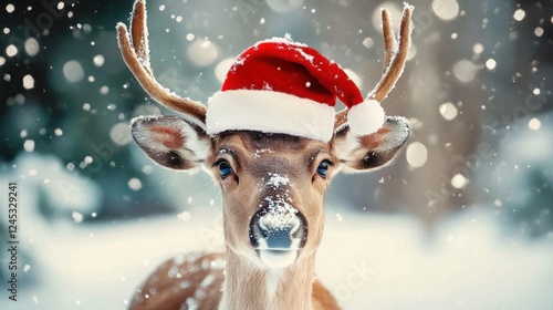 christmas reindeer with santa hat