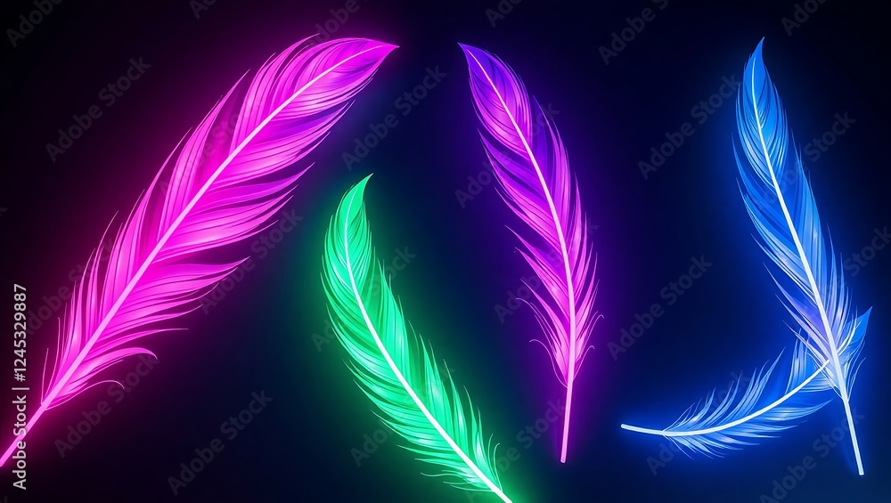 Fototapeta premium colorful feathers on black background