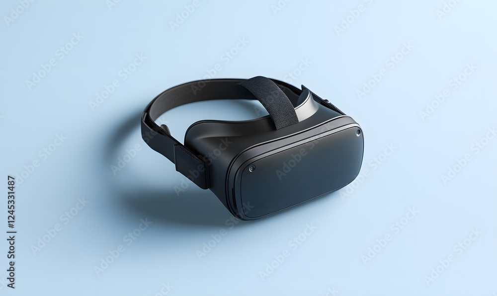 Black VR headset on blue background;  technology, future