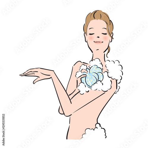 気持ちよさそうに体を洗う綺麗な女性