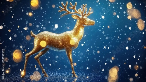 Magic golden reindeer isolated on blue background- christmas concept