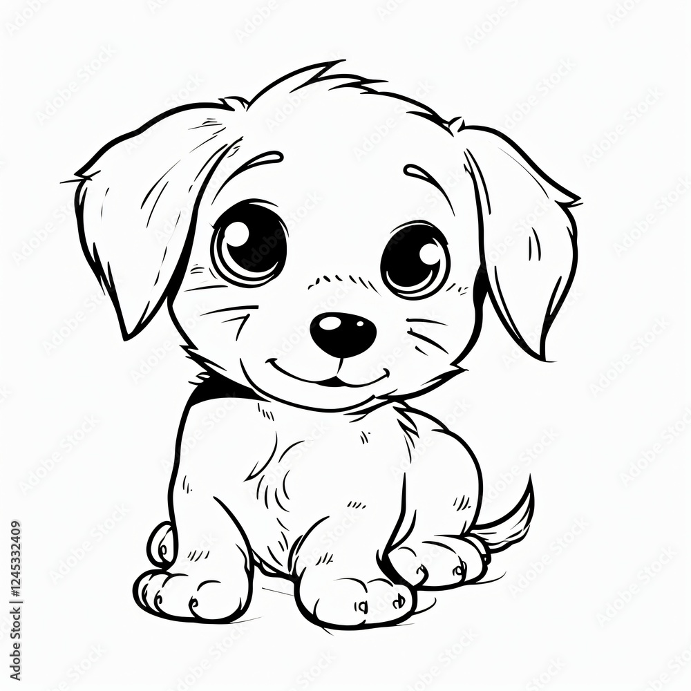 Obraz premium Cute Cartoon Puppy Sitting With Big Eyes and a Playful Expression on a White Background. Generative AI