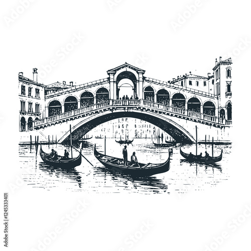 The Venice gondola boat. Black white icon vector and icon illustration.