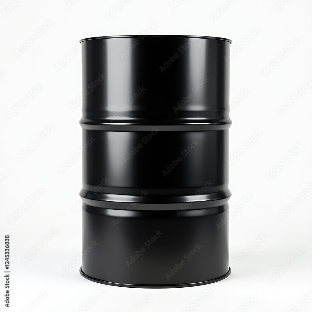 Glossy Black Metal Barrel on Stark White Background: Sleek Modern Design Glossy Black Metal Barrel on Stark White Background: Sleek Modern Design