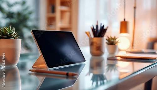 Wallpaper Mural Modern Workspace with Tablet and Succulent Plants Surrounded by Creative Tools Torontodigital.ca