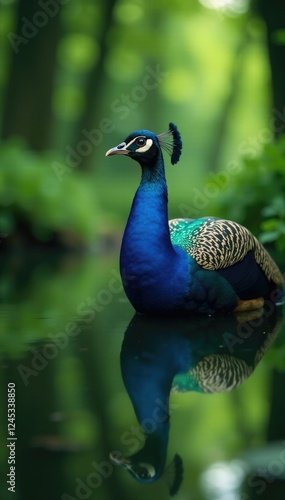 Wallpaper Mural Peacock's gaze reflected in a calm forest pond, water, greenery Torontodigital.ca