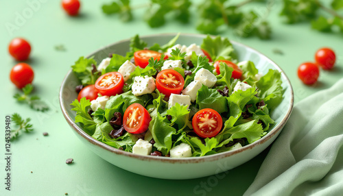 Wallpaper Mural Fresh Green Salad with Feta Cheese and Tomatoes Torontodigital.ca