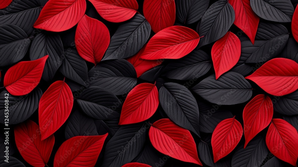 Vibrant Foliage: A striking composition featuring contrasting red and black leaves creating a visually stunning and elegant texture.