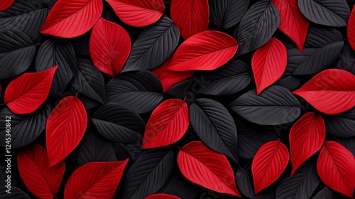 Obraz na płótnie Vibrant Foliage: A striking composition featuring contrasting red and black leaves creating a visually stunning and elegant texture. w salonie