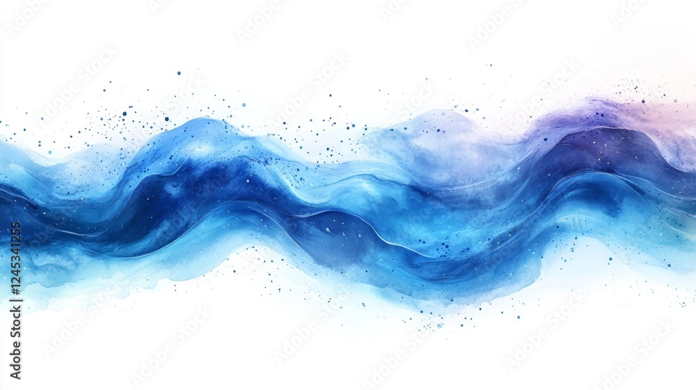 Abstract Blue Watercolor Waves on White Background. Generative AI Abstract Blue Watercolor Waves on White Background. Generative AI