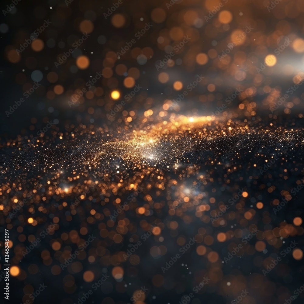 Naklejka premium Ethereal Dance of Cosmic Dust Particles in the Enigmatic Darkness of Space, Captivating Microscopic Galaxy Beauty