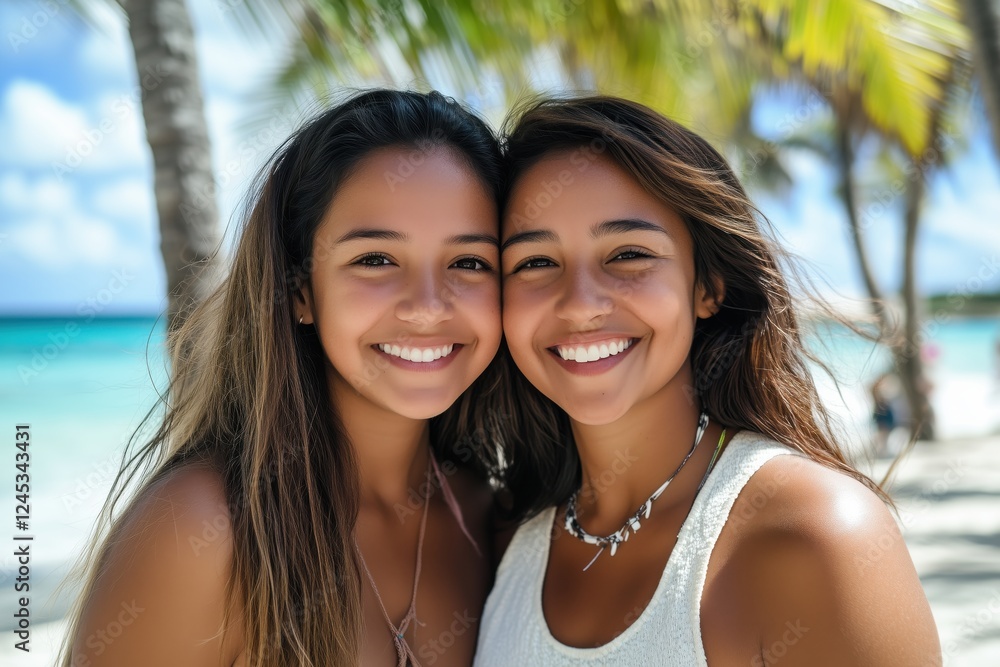 happy mother and daughter on a paradise beach happy mother and daughter on a paradise beach