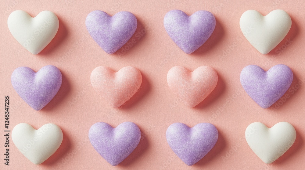 Obraz premium Pastel Pink Background with Glitter Hearts Pattern
