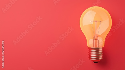 Glowing incandescent lightbulb against a bright red background representing a bright idea innovative thinking and creative problem solving  The luminous bulb symbolizes the power of new solutions