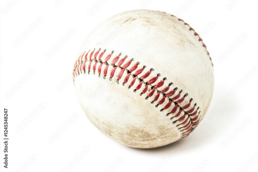Classic Baseball with Red Stitching on White Surface Classic Baseball with Red Stitching on White Surface