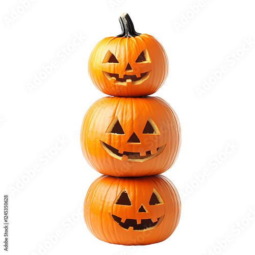 Stack of Halloween pumpkins, isolated on a transparent background photo