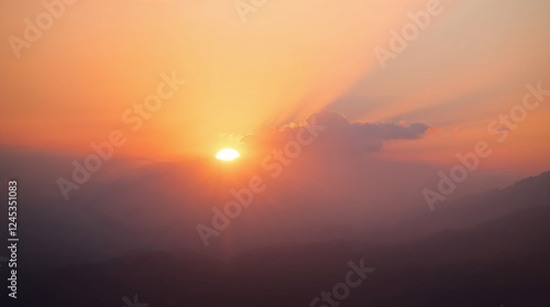 Dreamy warm golden hour light bathes an abstract business concept soft hazy glow sunrise sunset aesthetic muted colors painterly style.