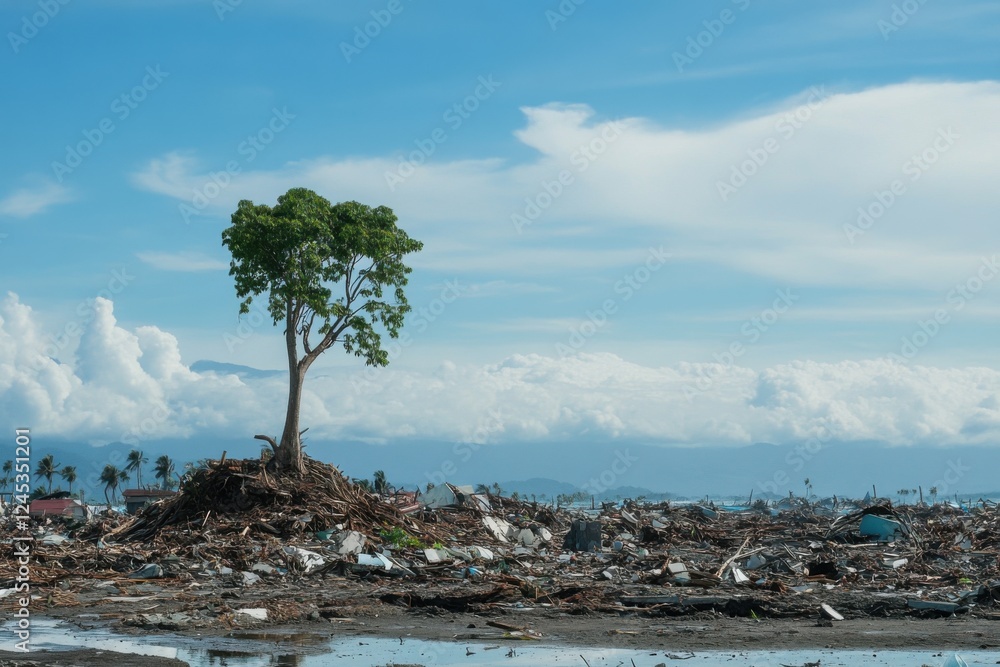 Lone Tree Standing Tall Amidst Tsunami Destruction Lone Tree Standing Tall Amidst Tsunami Destruction