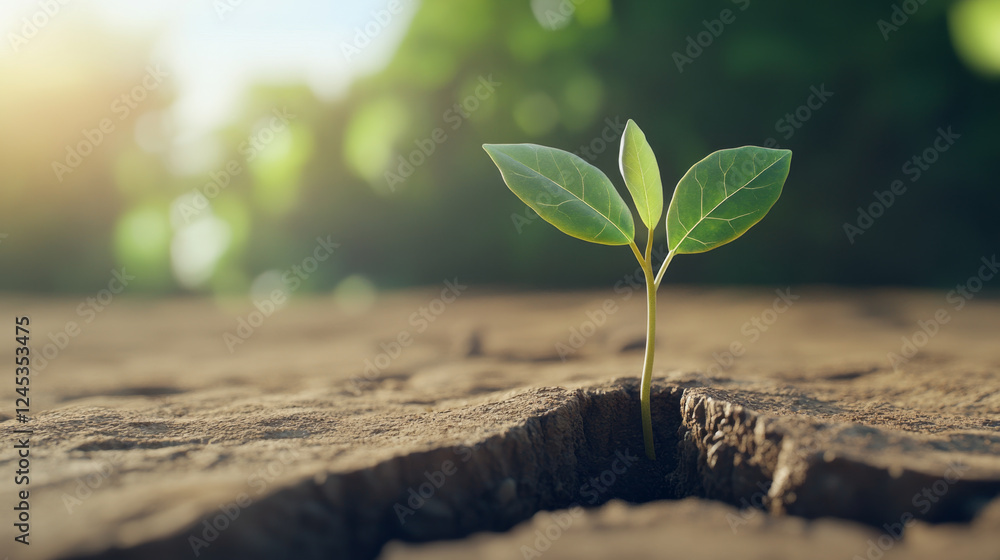 delicate young plant emerging from deep crack in dry soil, symbolizing resilience delicate young plant emerging from deep crack in dry soil, symbolizing resilience