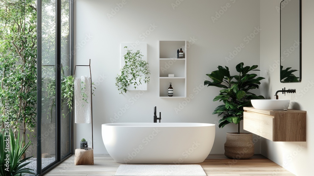 Immerse yourself in an ultramodern bathroom sanctuary featuring smart IoT technology a sleek white tub and soothing natural accents for a truly relaxing and wellness focused experience Immerse yourself in an ultramodern bathroom sanctuary featuring smart IoT technology a sleek white tub and soothing natural accents for a truly relaxing and wellness focused experience