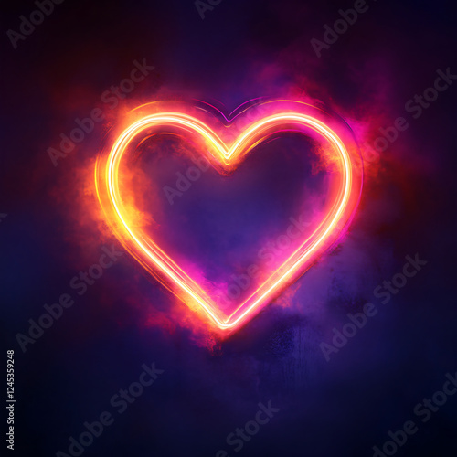 Vibrant neon heart symbolizing love and passion in a modern artistic style.