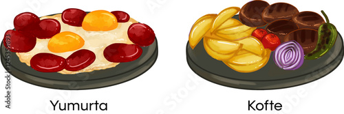 Turkish Food Vector Illustration Yumurta Kofte