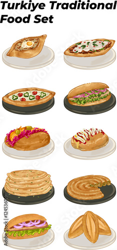 Turkish Food Vector Illustration Set