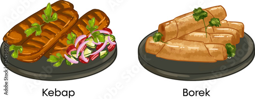 Turkish Food Vector Illustration Kebap Borek