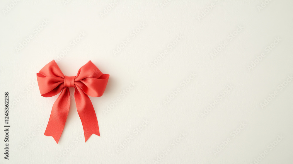 Elegant red gift bow made of silky material on plain background Elegant red gift bow made of silky material on plain background