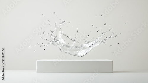 Crystal clear water splashing gracefully in mid air against plain background photo