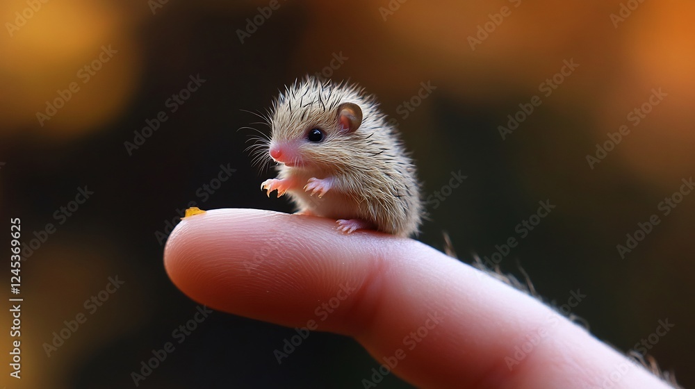 Fototapeta premium Adorable Tiny Hedgehog on a Fingertip