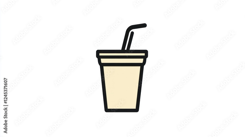 Disposable cup with straw, beverage icon, white background, menu design Disposable cup with straw, beverage icon, white background, menu design