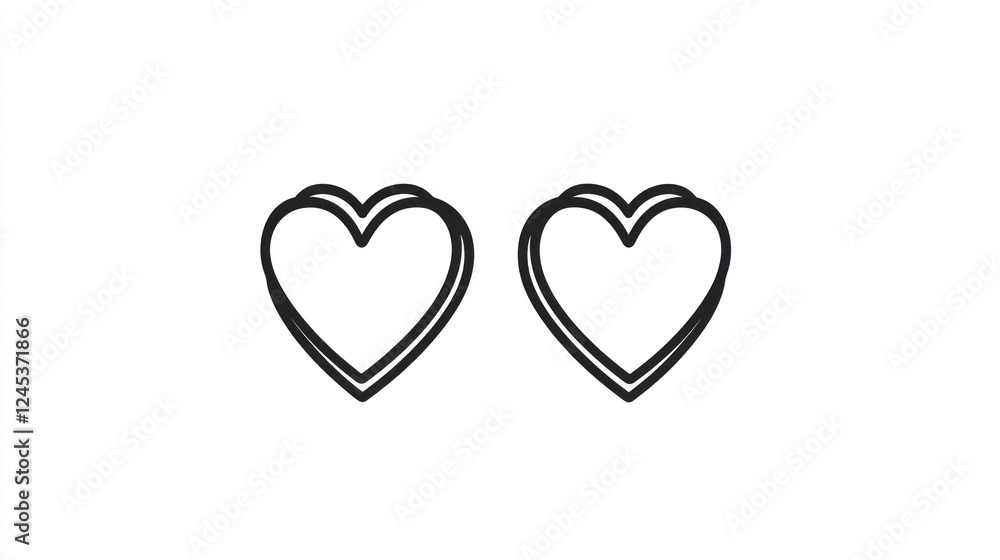 Two outlined hearts, white background, Valentine's Day graphic Two outlined hearts, white background, Valentine's Day graphic